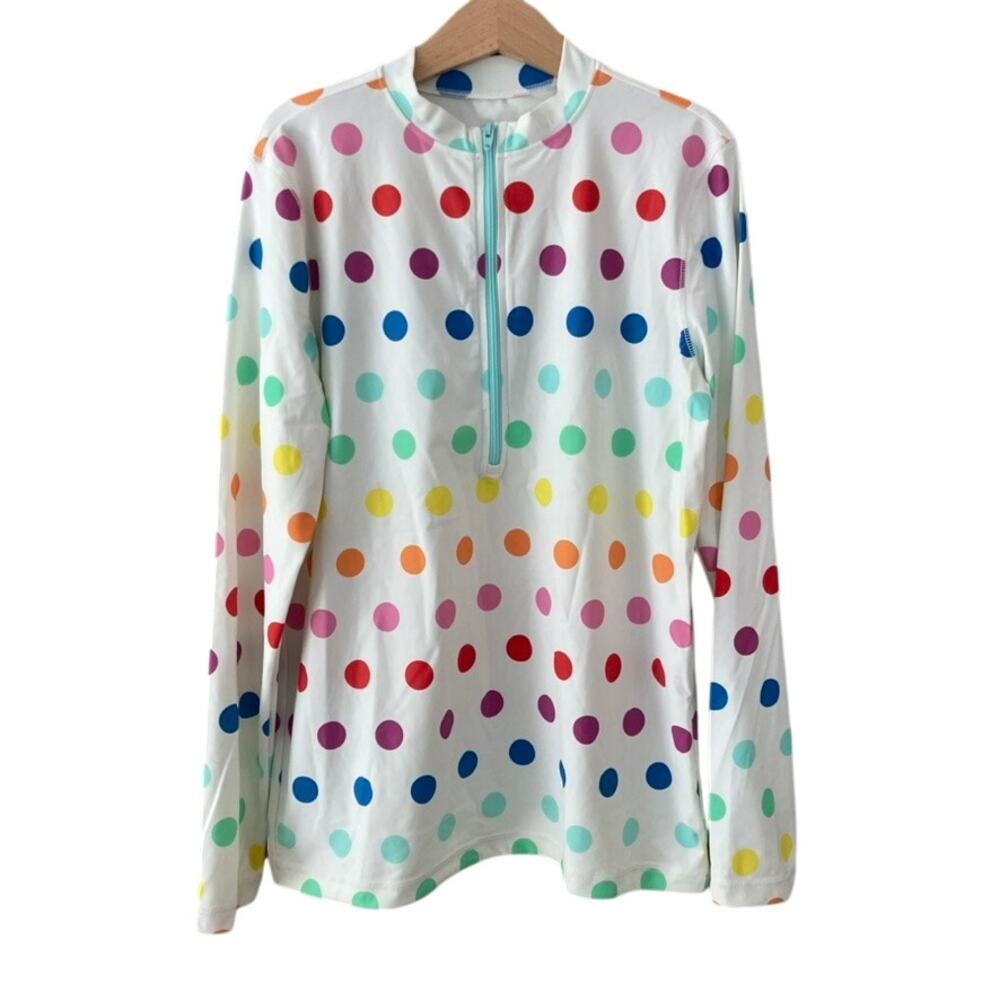 Primary Half Zip Rainbow Polka Dot Rash Guard White 12